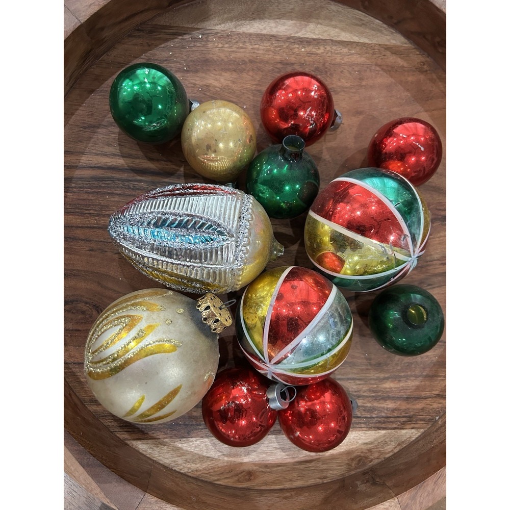 Vintage 1940s/1950s MCM Indented Glass Christmas Ornaments Lot of 12 Estate Find